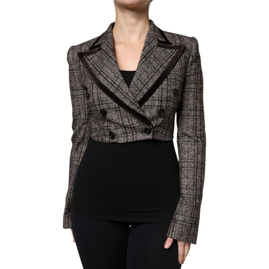 Dolce & Gabbana Brown Plaid Long Sleeve Cropped Coat Jacket