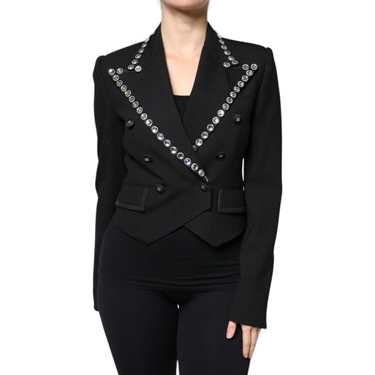 Dolce & Gabbana Black Crystal Double Breasted Blazer Jacket
