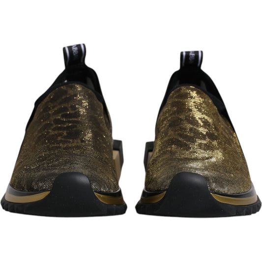 Dolce & Gabbana Gold Glitter Leopard Sorrento Sneakers Shoes