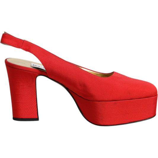 Dolce & Gabbana Red Platform Slingback Heels Sandals Shoes
