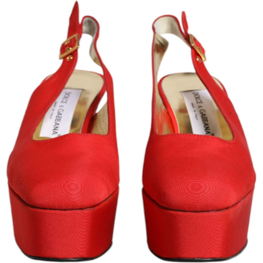 Dolce & Gabbana Red Platform Slingback Heels Sandals Shoes