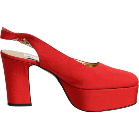 Dolce & Gabbana Red Platform Slingback Heels Sandals Shoes