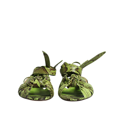 Dolce & Gabbana Green Animal Print Ankle Wrap Sandals Shoes