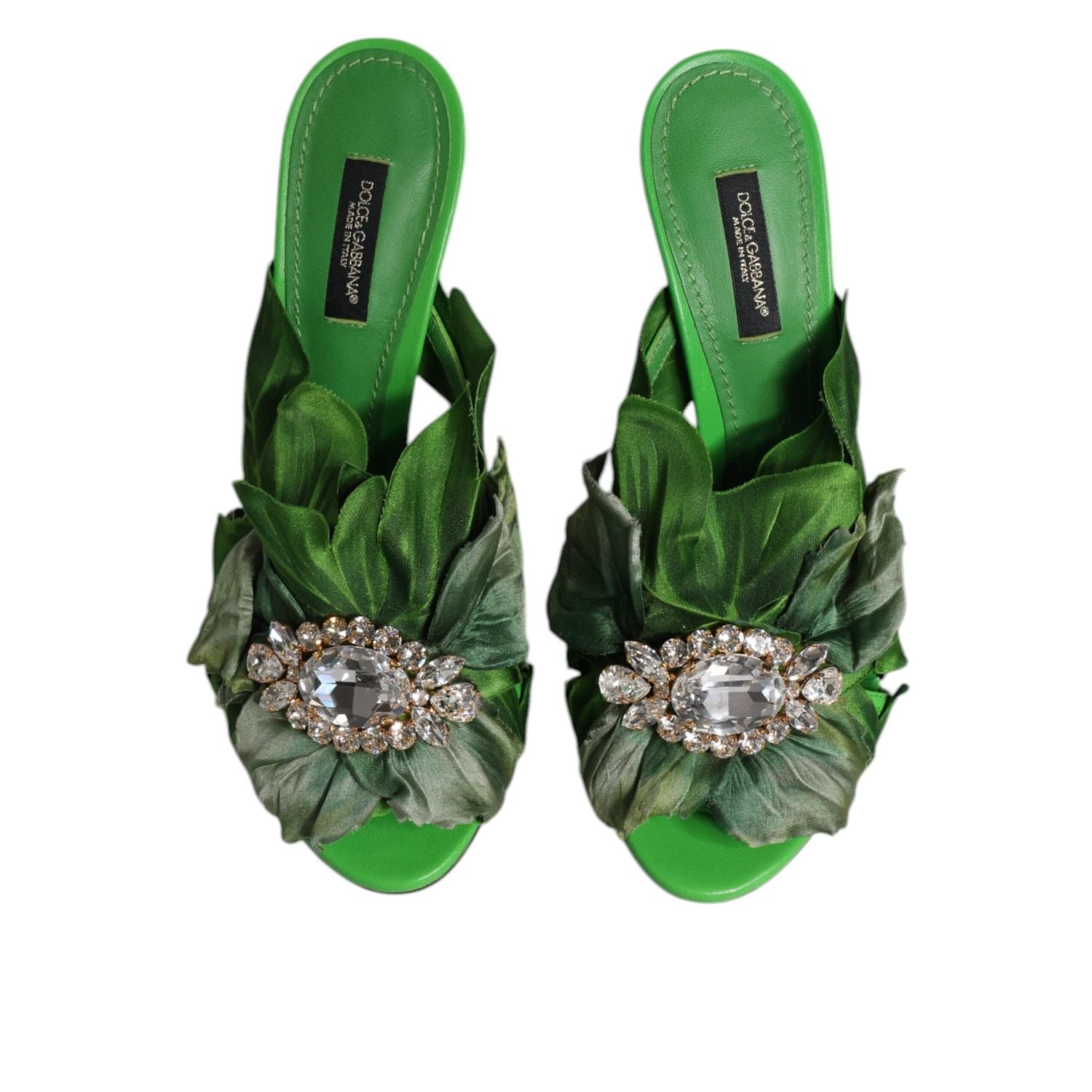 Dolce & Gabbana Green Crystal Slides KEIRA Sandal Shoes