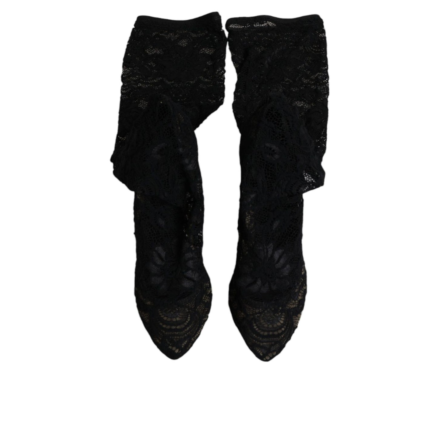 Dolce & Gabbana Black Stretch Socks Taormina Lace Boots Shoes