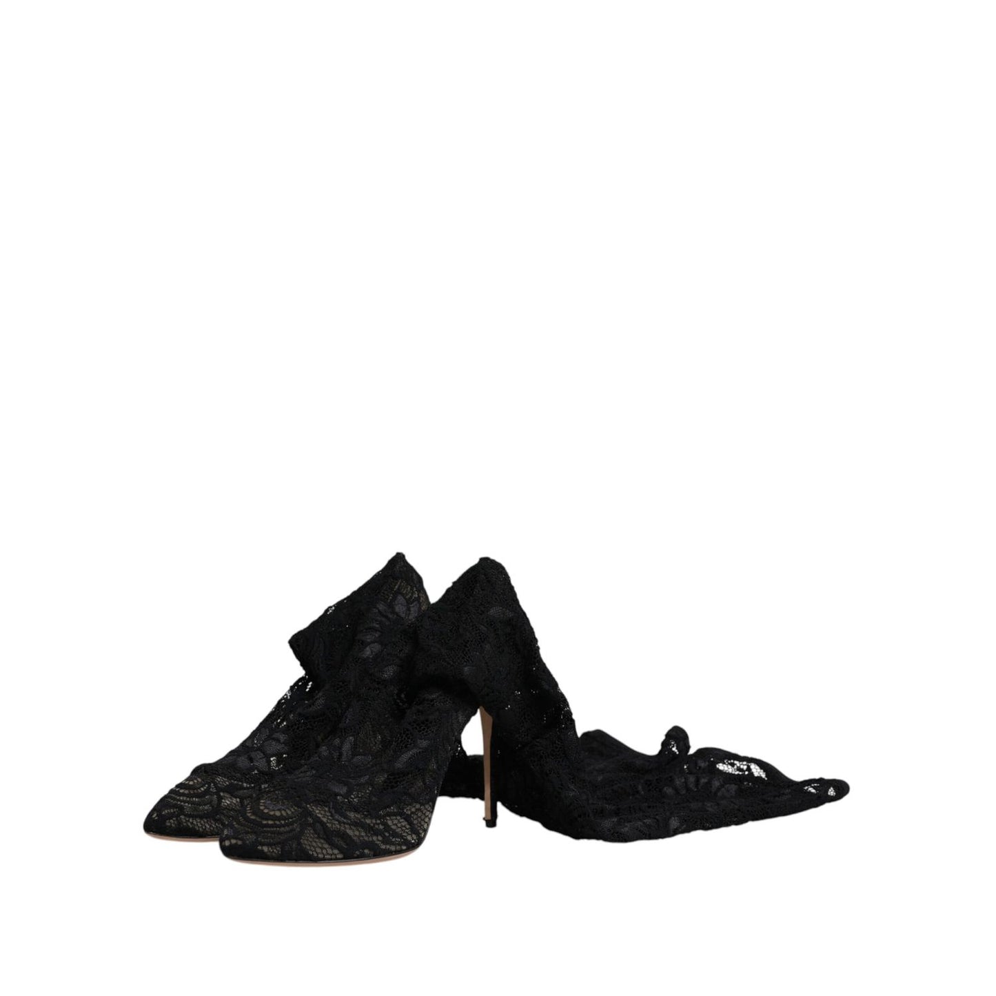 Dolce & Gabbana Black Stretch Socks Taormina Lace Boots Shoes