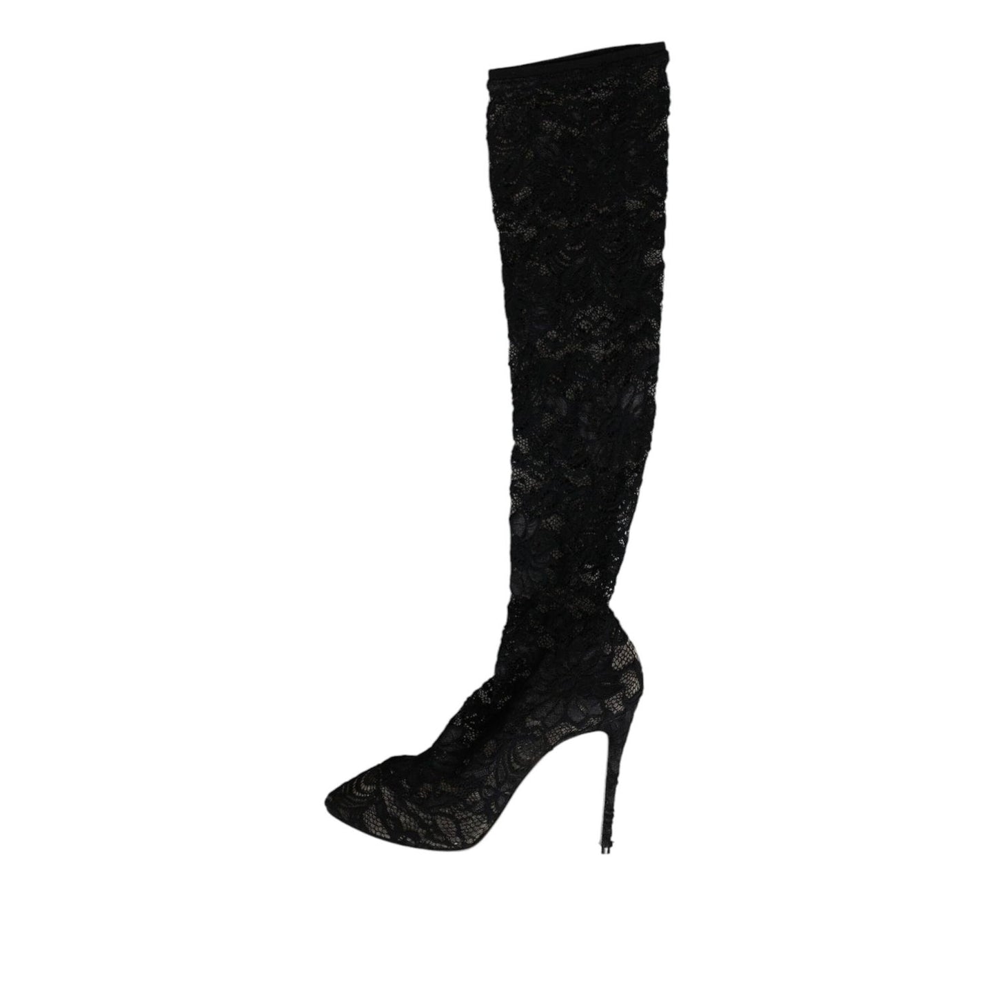 Dolce & Gabbana Black Stretch Socks Taormina Lace Boots Shoes