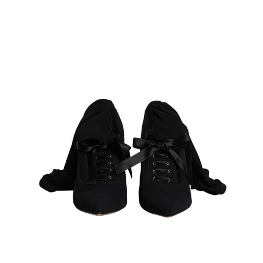 Dolce & Gabbana Black Stiletto Heels Mid Calf Boots Shoes