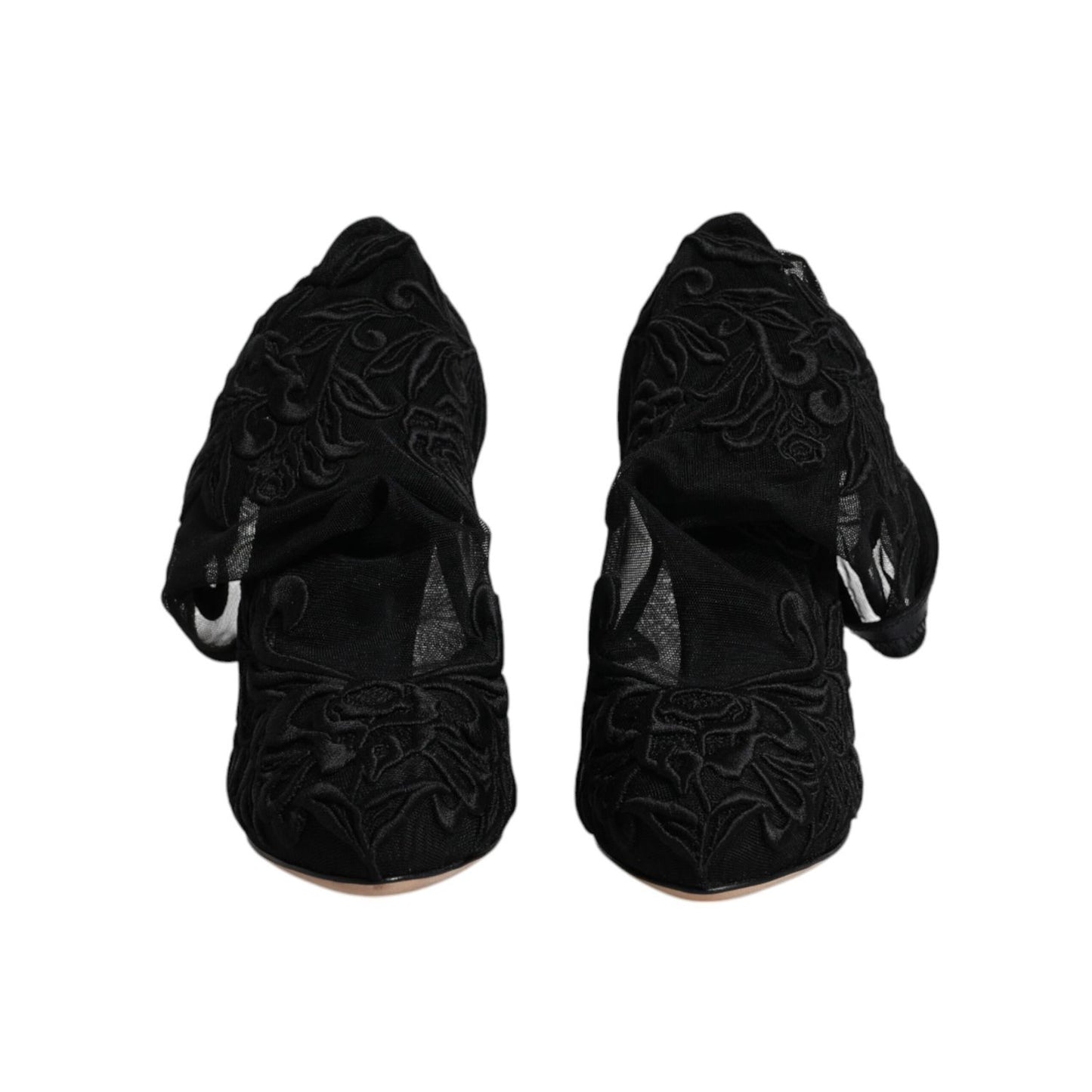 Dolce & Gabbana Black Tulle Stretch Heels Mid Calf Boots Shoes