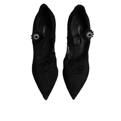 Dolce & Gabbana Black Lace Crystals Mary Jane Pumps Shoes
