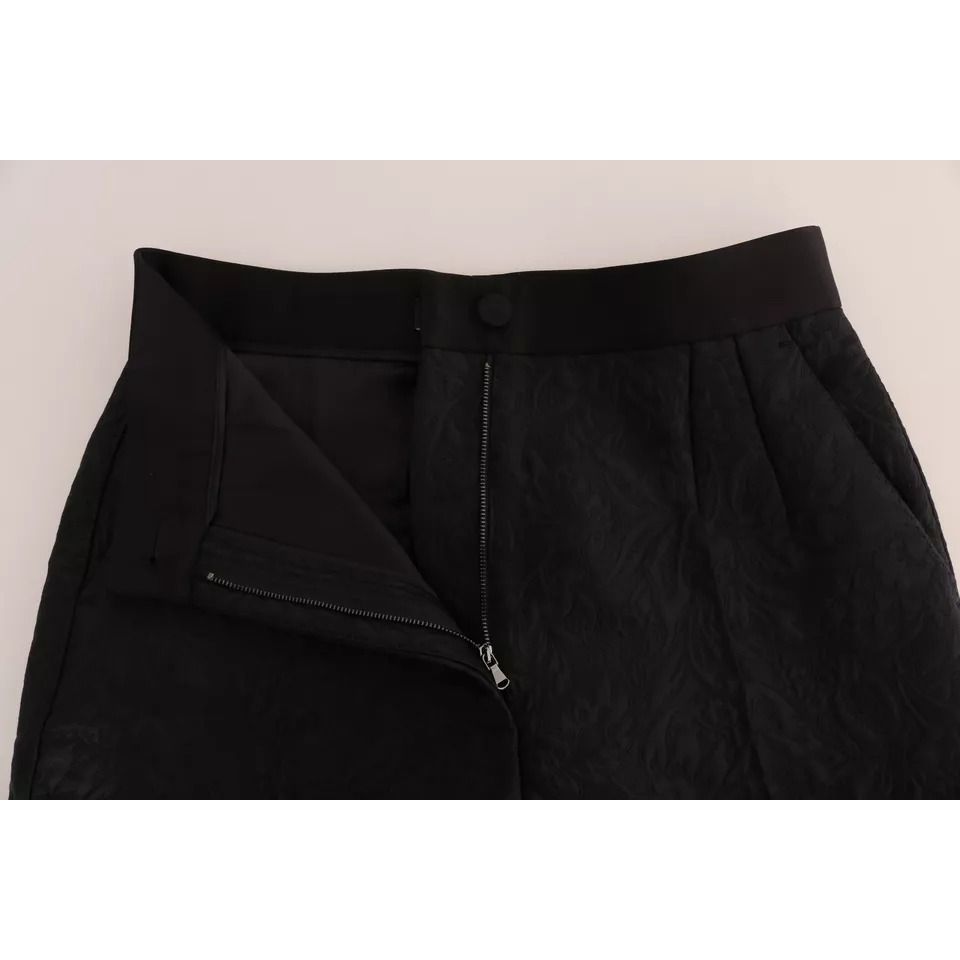 Dolce & Gabbana Black Floral Brocade High Waist Pants