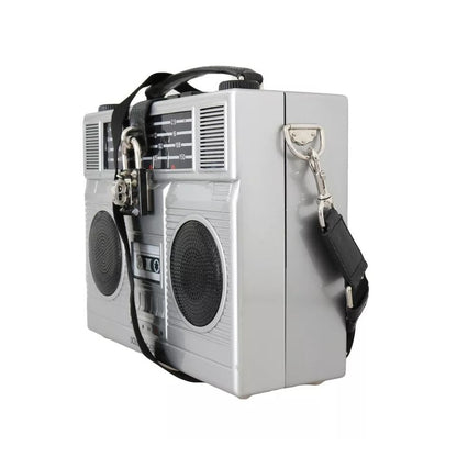 Dolce & Gabbana Silver Retro Radio Boombox Limited Edition Handmade Wood Bag