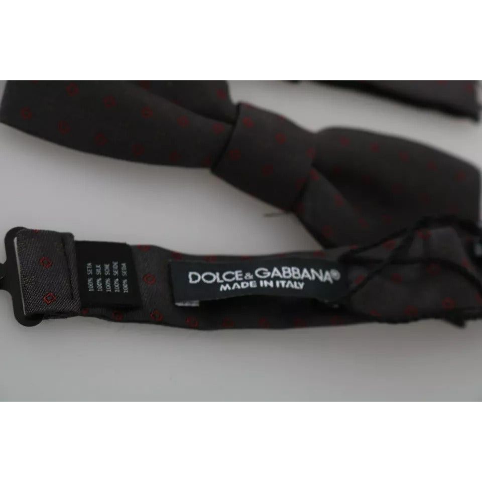 Dolce & Gabbana Gray Dotted Silk Adjustable Neck Bow Tie FT2048
