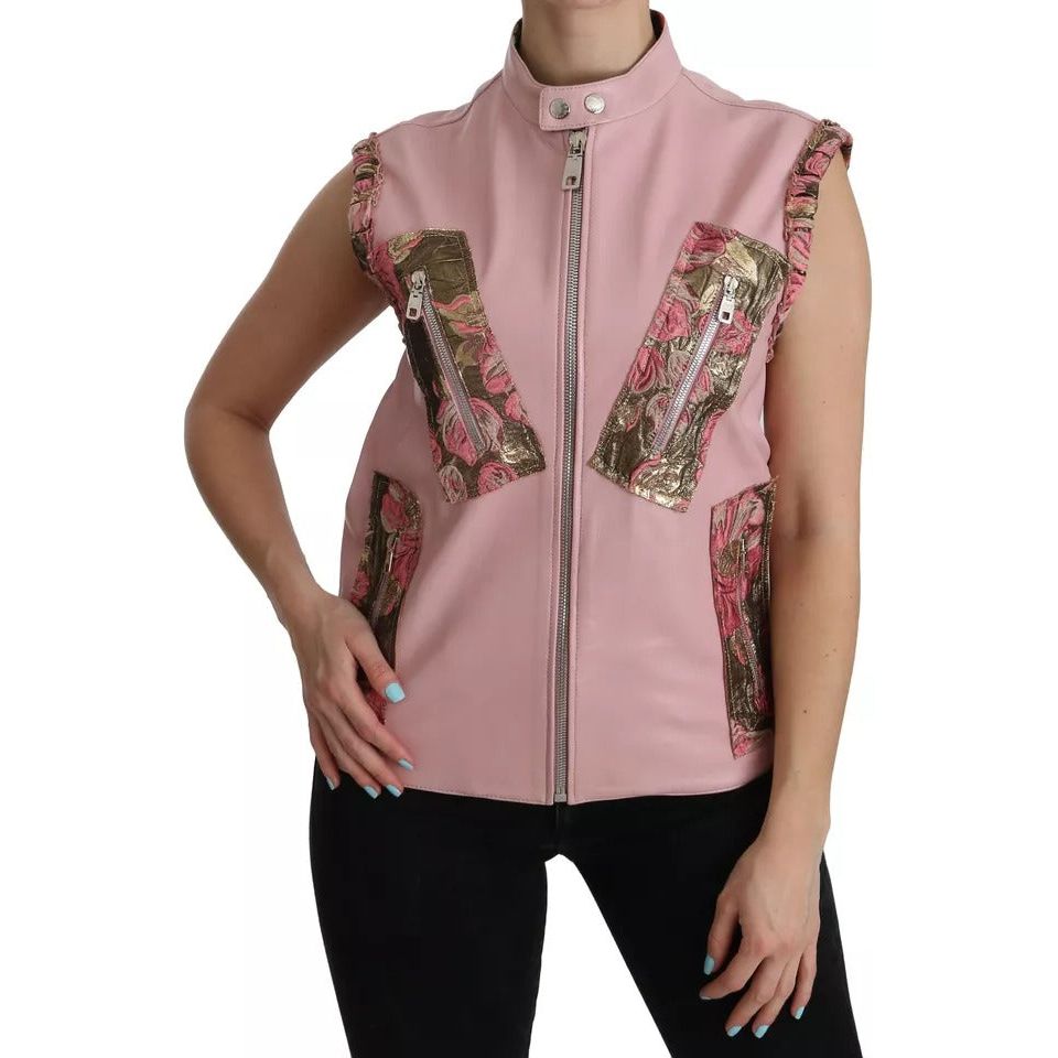 Dolce & Gabbana Pink Leather Sleeveless Vest Jacket Blouse