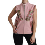 Dolce & Gabbana Pink Leather Sleeveless Vest Jacket Blouse