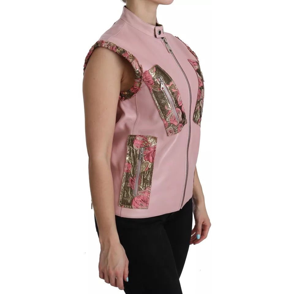 Dolce & Gabbana Pink Leather Sleeveless Vest Jacket Blouse