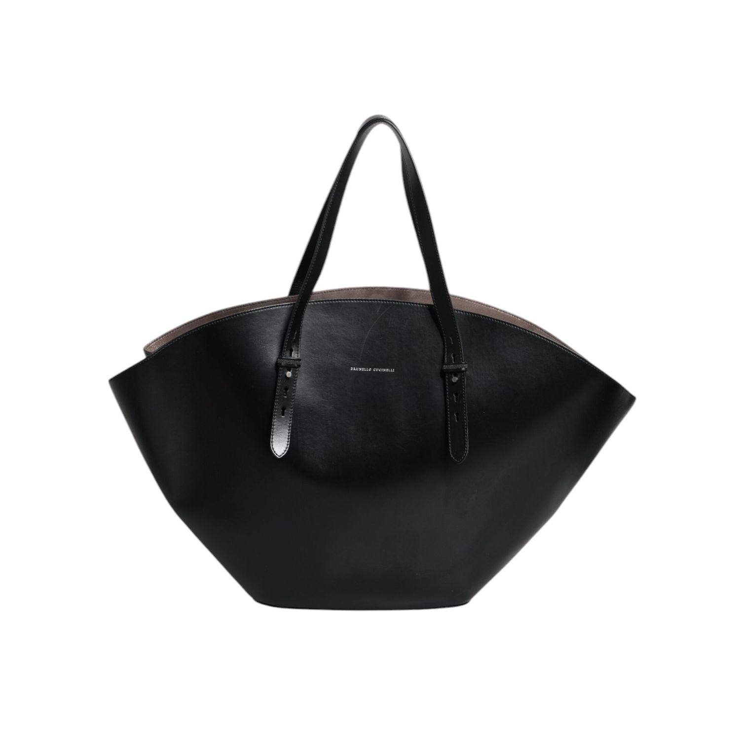 Brunello Cucinelli Black Leather Logo Shoulder Strap Shopping Tote Bag