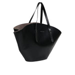 Brunello Cucinelli Black Leather Logo Shoulder Strap Shopping Tote Bag