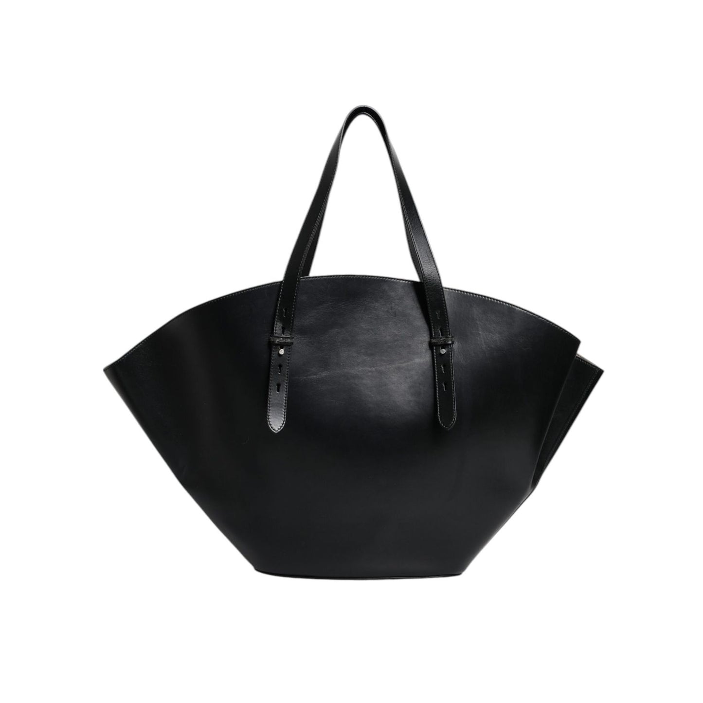 Brunello Cucinelli Black Leather Logo Shoulder Strap Shopping Tote Bag