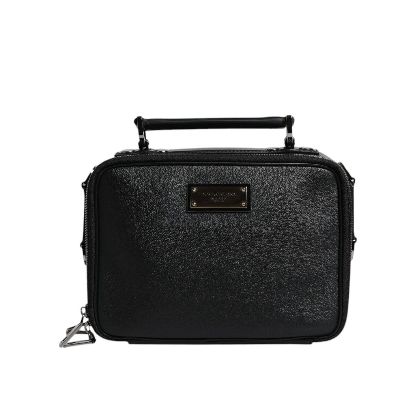 Dolce & Gabbana Black Nylon Leather Logo Top Handle Crossbody Bag BAG1636