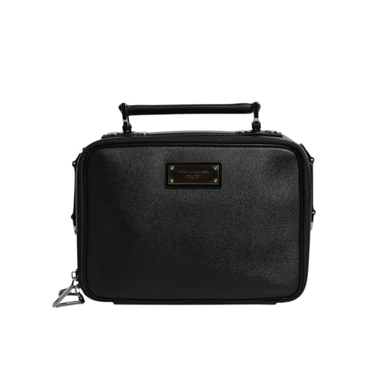 Dolce & Gabbana Black Nylon Leather Logo Top Handle Crossbody Bag BAG1636