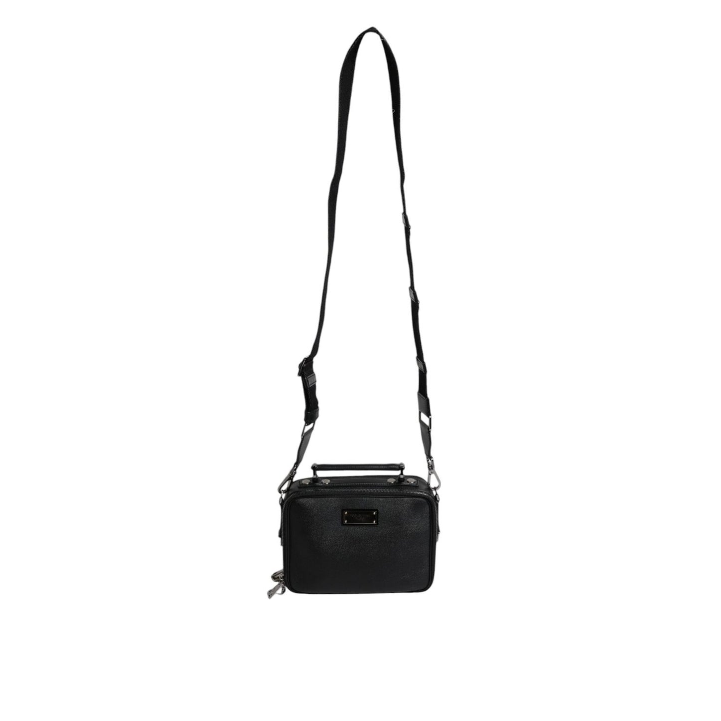 Dolce & Gabbana Black Nylon Leather Logo Top Handle Crossbody Bag BAG1636