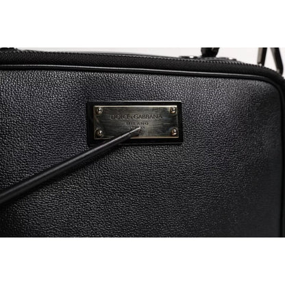 Dolce & Gabbana Black Nylon Leather Logo Top Handle Crossbody Bag