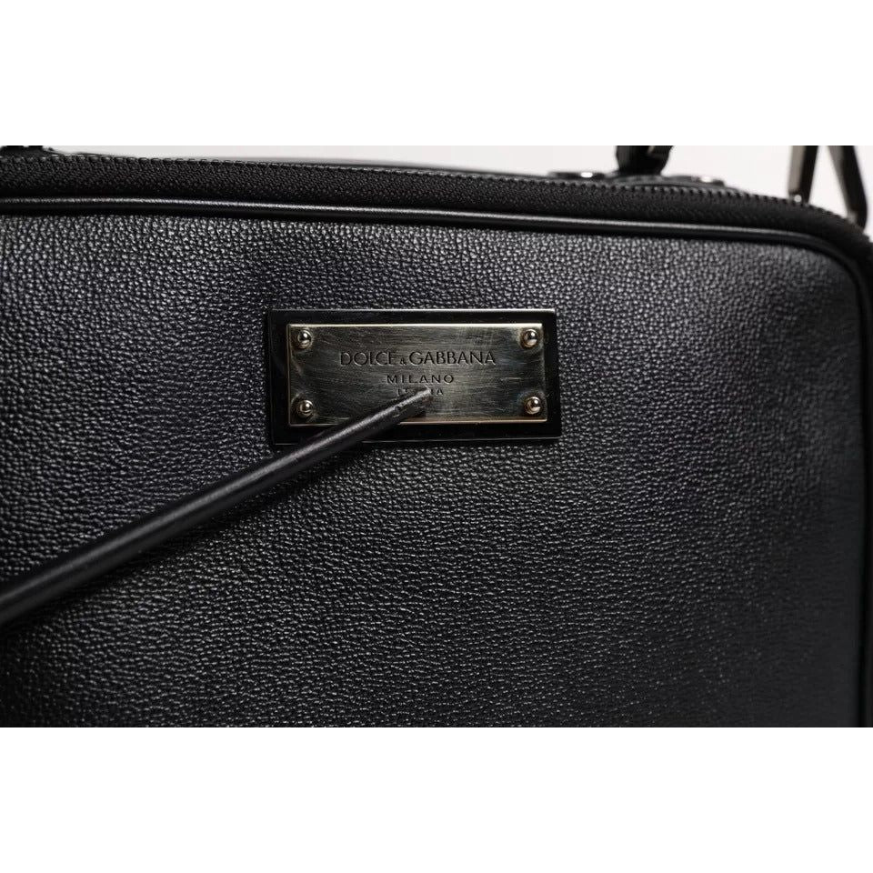 Dolce & Gabbana Black Nylon Leather Logo Top Handle Crossbody Bag BAG1636