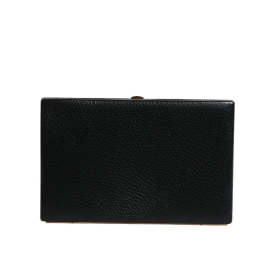 Dolce & Gabbana Black Leather Gold Frame Clutch Evening Party Purse Bag BAG4036