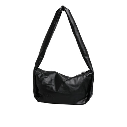 Dolce & Gabbana Black Leather Logo Plaque Shoulder Bag