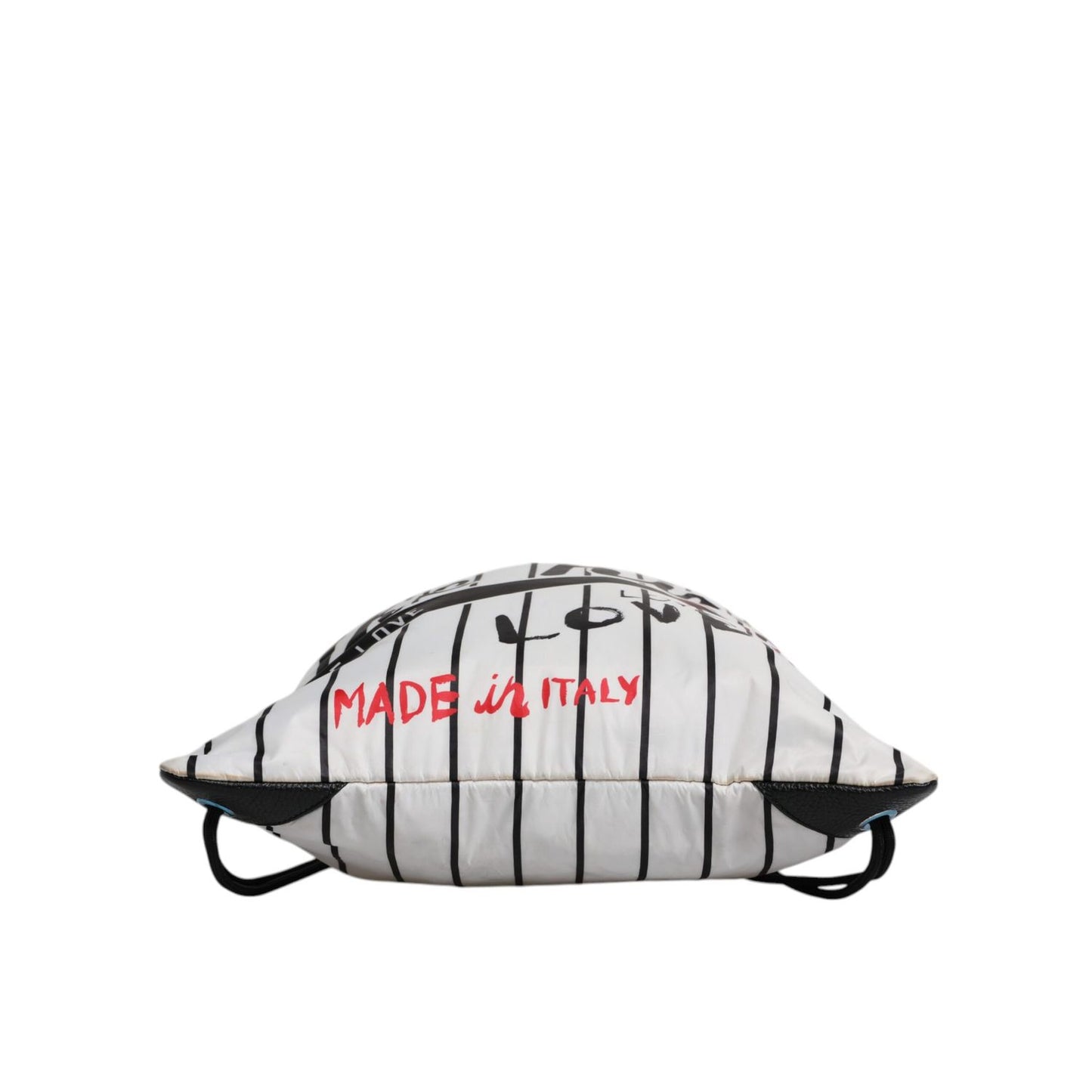 Dolce & Gabbana Black White Striped Polyester Drawstring Backpack Bag