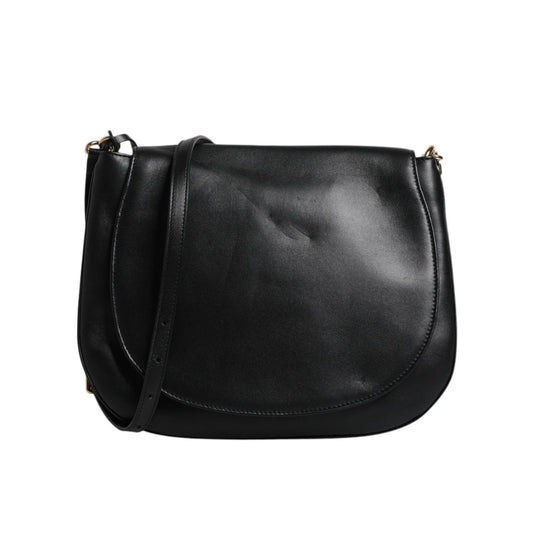 Dolce & Gabbana Black Leather Flap Saddle Shoulder Bag BAG4158