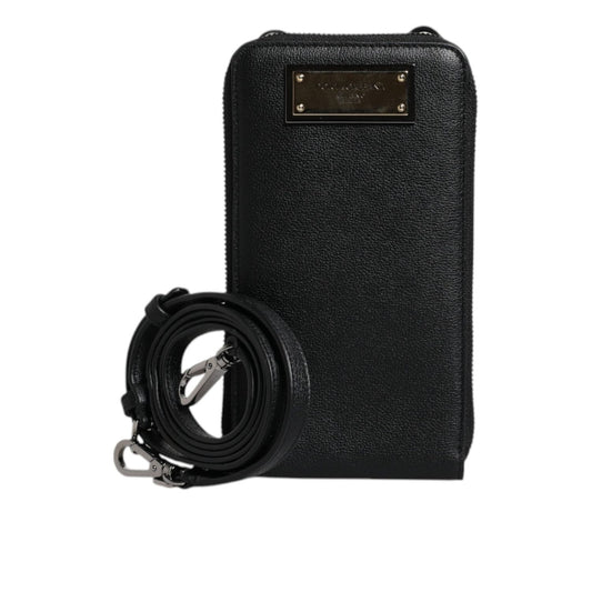 Dolce & Gabbana Black Leather Purse Crossbody Sling Phone Bag BAG4162