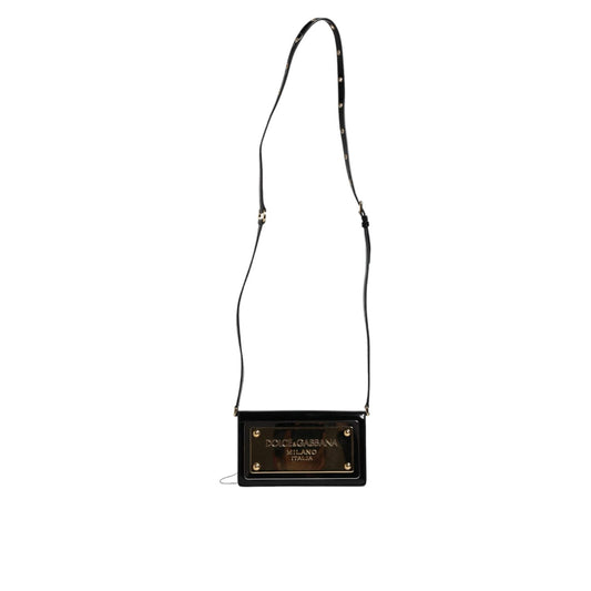 Dolce & Gabbana Black Patent Leather Logo Plaque Crossbody Bag BAG4164