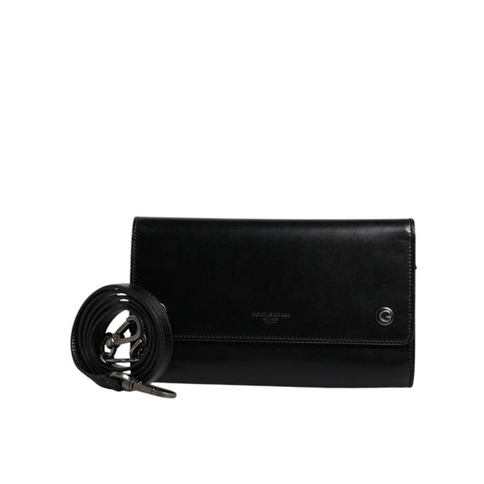 Dolce & Gabbana Black Leather Logo Embossed Crossbody Bag BAG4175