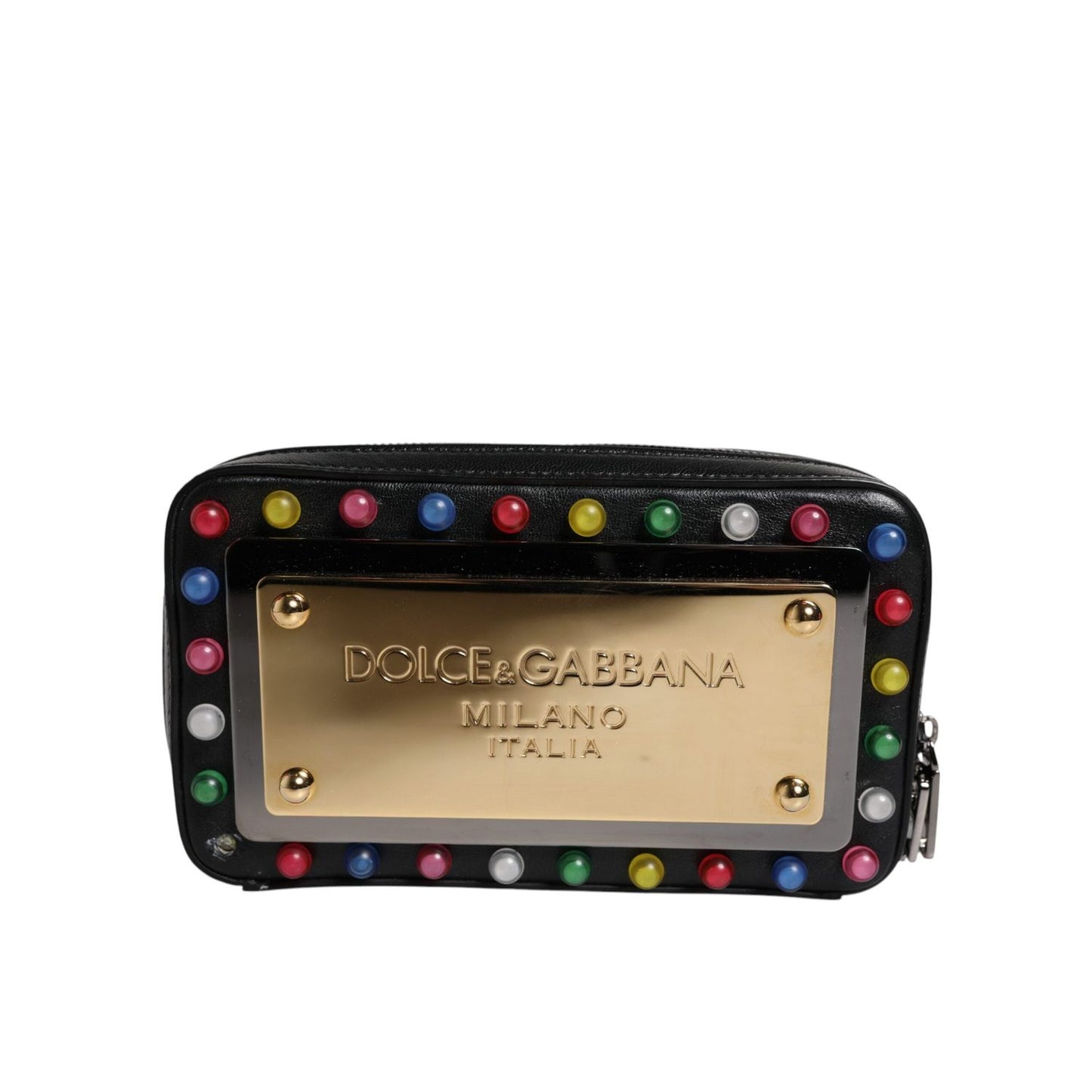 Dolce & Gabbana Black Leather LED Logo Wrist Strap Clutch Bag BAG4178