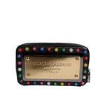 Dolce & Gabbana Black Leather LED Logo Wrist Strap Clutch Bag BAG4178