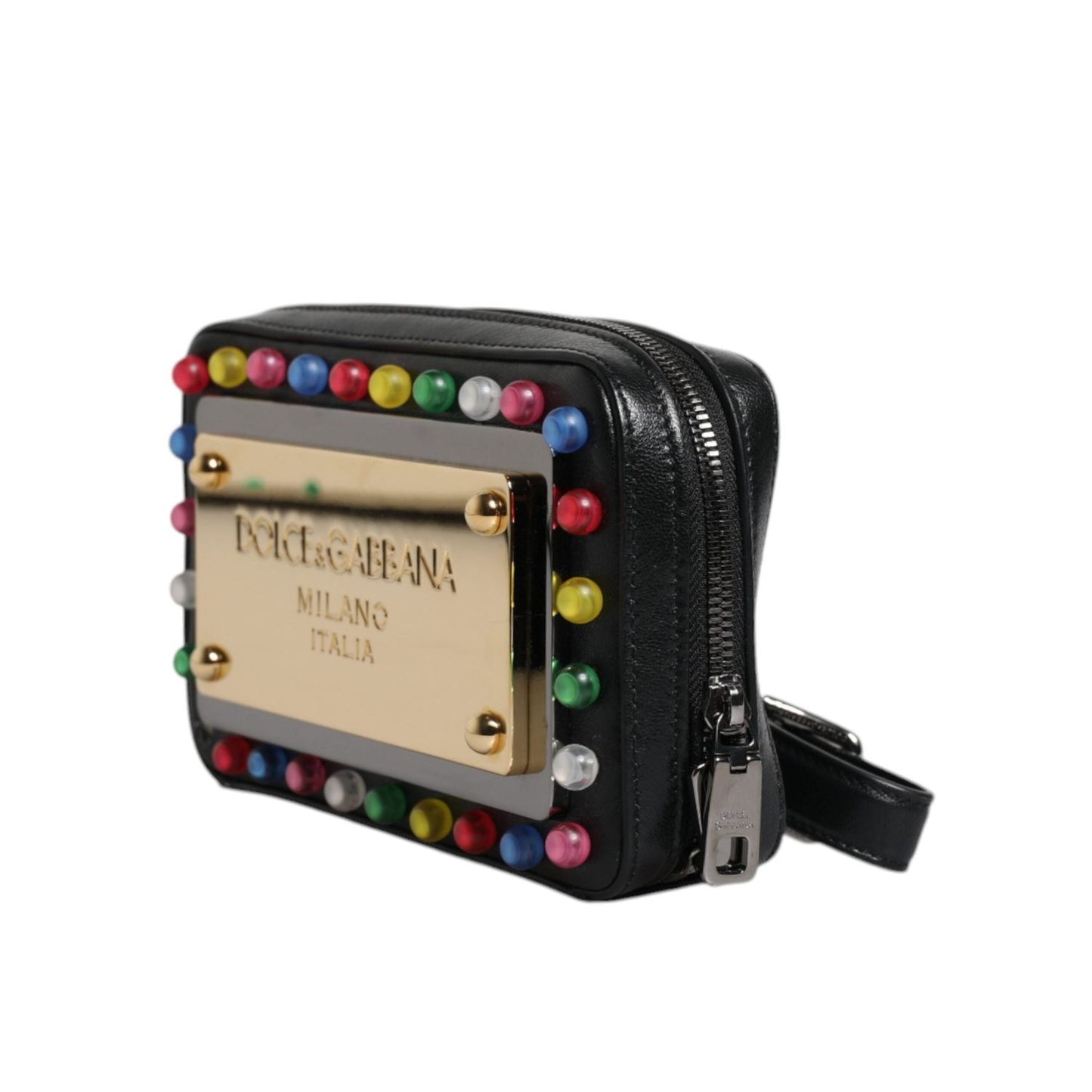 Dolce & Gabbana Black Leather LED Logo Wrist Strap Clutch Bag BAG4178
