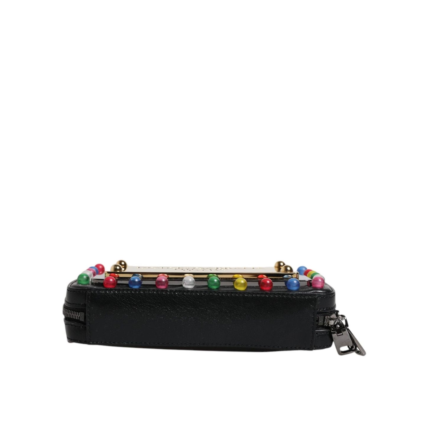 Dolce & Gabbana Black Leather LED Logo Wrist Strap Clutch Bag BAG4178