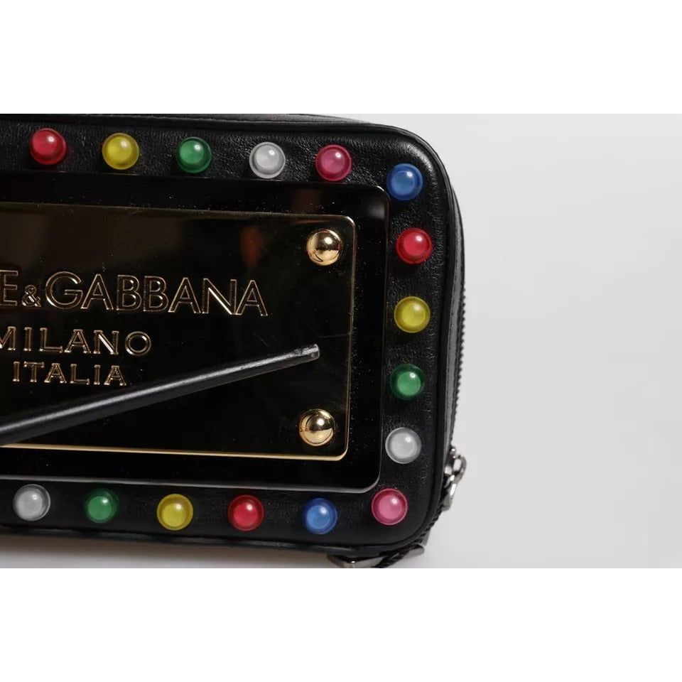 Dolce & Gabbana Black Leather LED Logo Wrist Strap Clutch Bag BAG4178