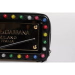 Dolce & Gabbana Black Leather LED Logo Wrist Strap Clutch Bag BAG4178
