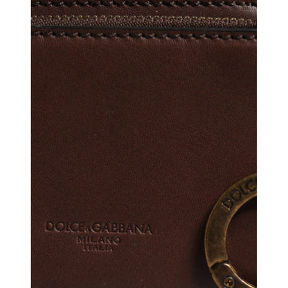 Dolce & Gabbana Brown Leather Zip Logo Keyring Coin Purse Keyring Wallet