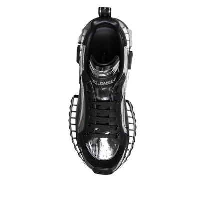 Dolce & Gabbana Black Silver SUPER KING Leather Sneaker Shoes