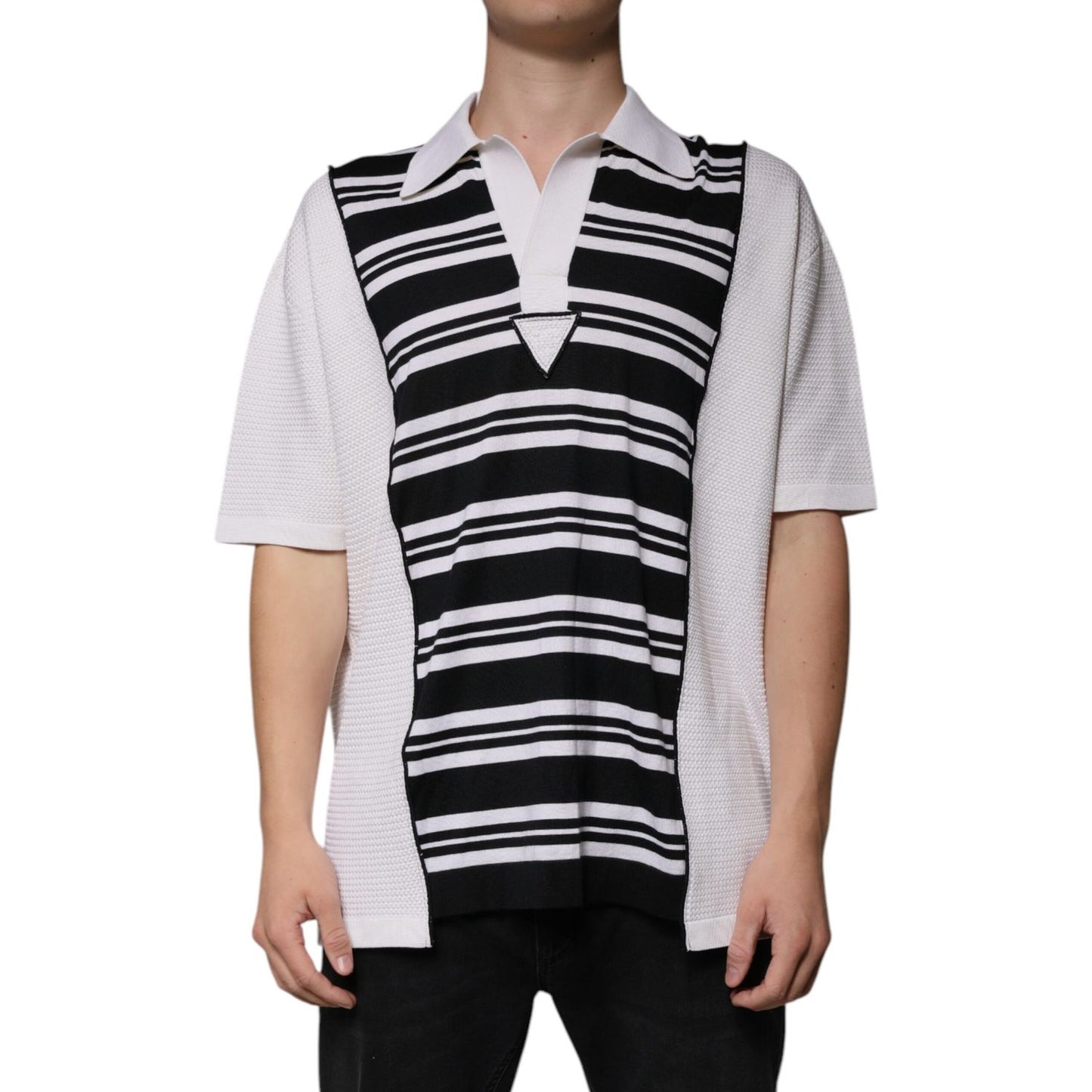 Dolce & Gabbana Black White Stripes Collared Polo T-shirt