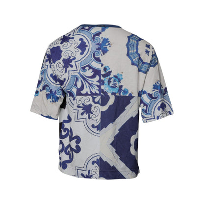 Dolce & Gabbana Black White Printed Cotton Crew Neck T-shirt