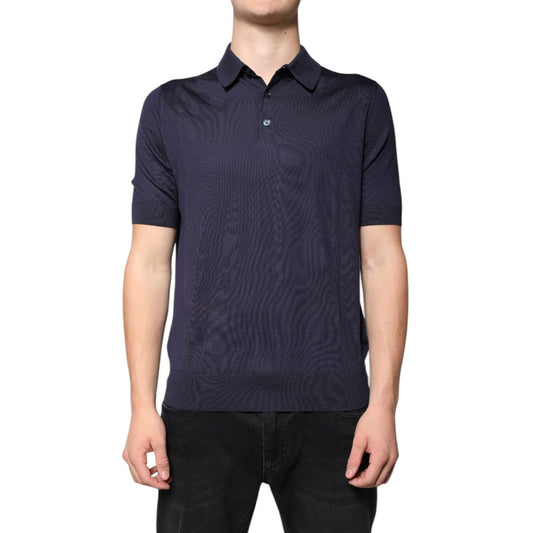 Dolce & Gabbana Blue Silk Collared Short Sleeves Polo T-shirt