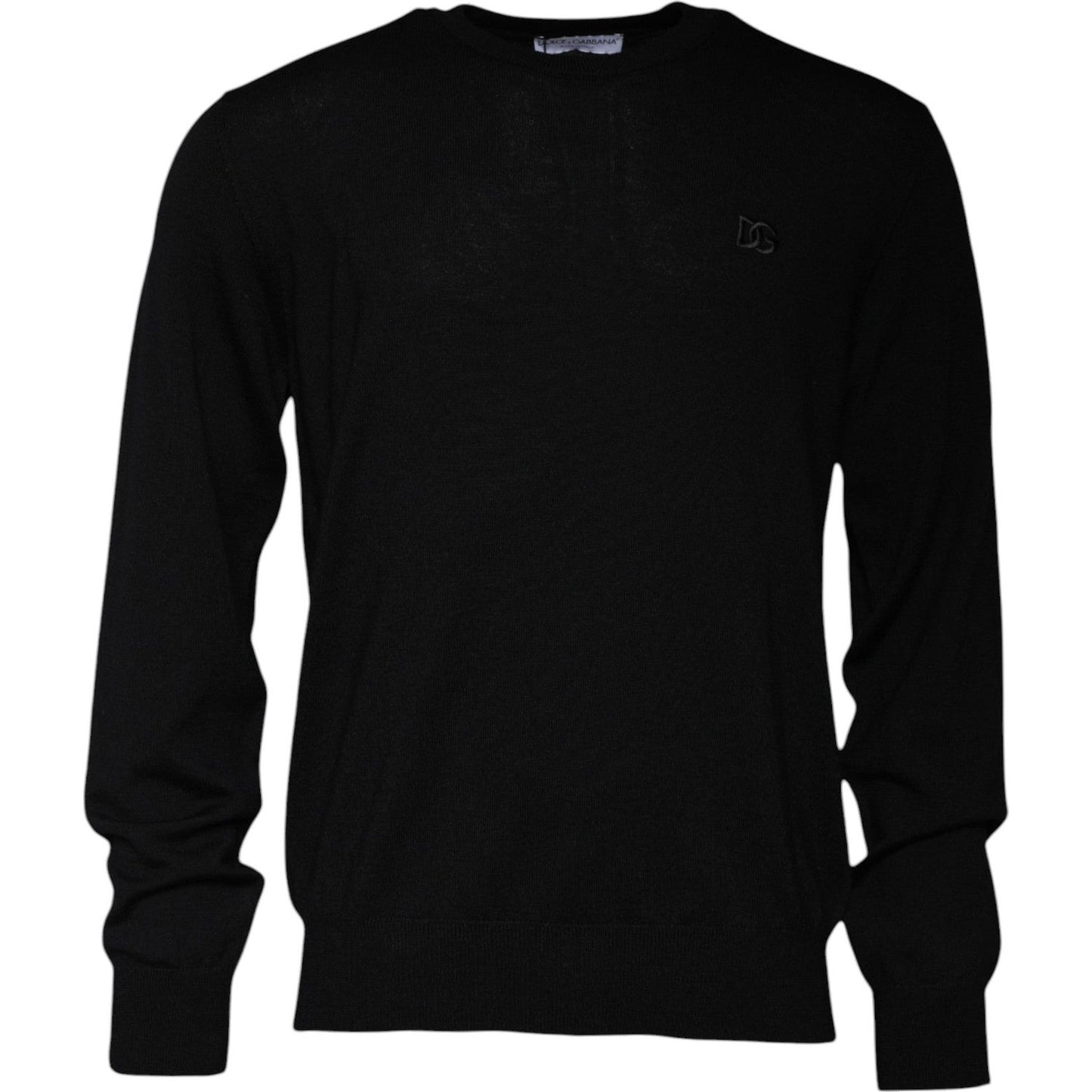 Dolce & Gabbana Black Logo Wool Crew Neck Pullover Sweater