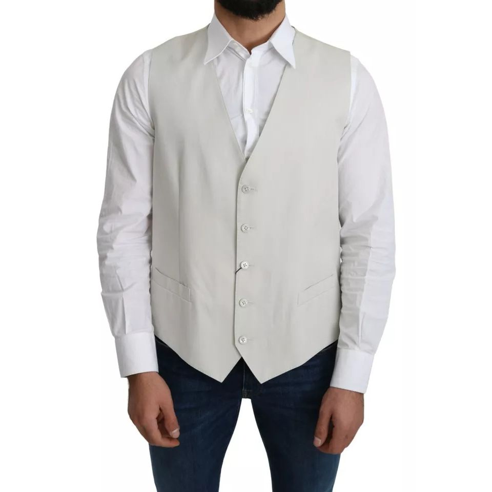 Dolce & Gabbana Off-White Cotton Silk Formal Coat Vest