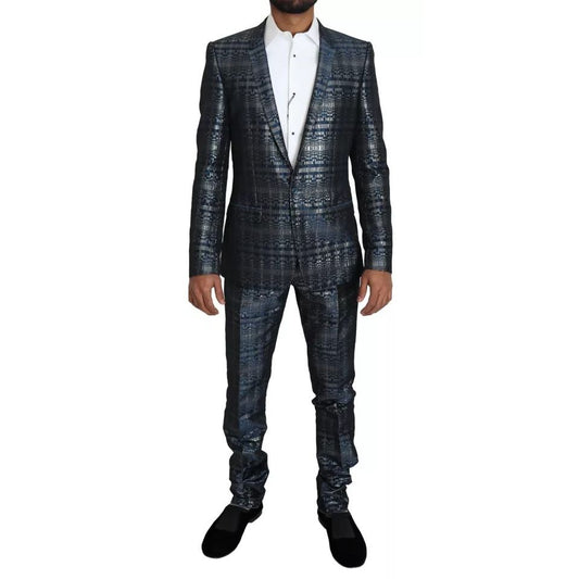Dolce & Gabbana Blue Silver Shiny 2 Piece Slim GOLD Suit KOS1819-46