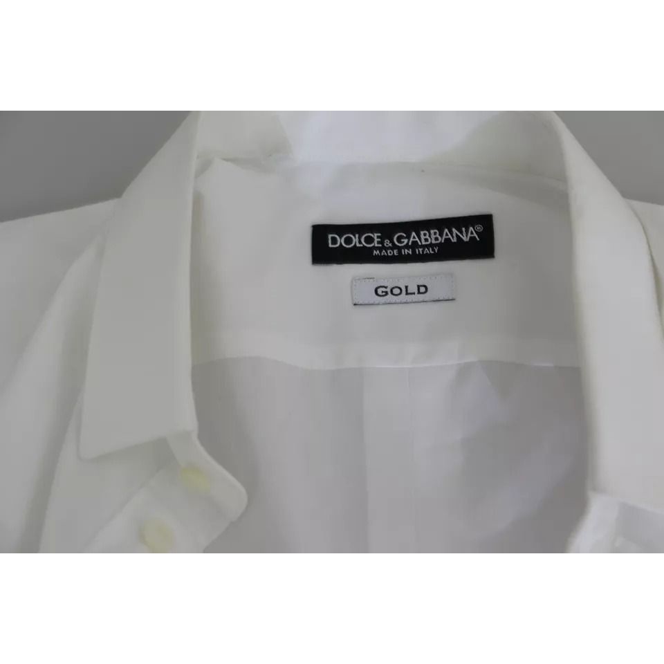 Dolce & Gabbana White Cotton Formal Dress Top GOLD Shirt